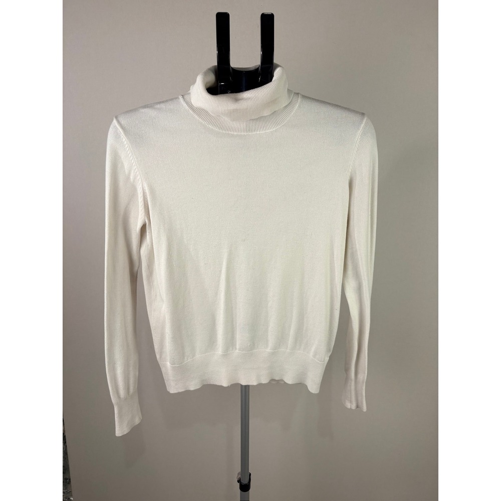 HM Womens Cream White Turtleneck Sweater Long Sleeve Rayon Blend Size Small
